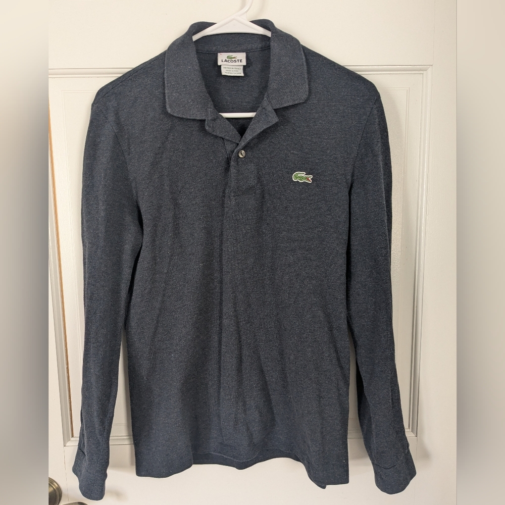 Lacoste Men's Dark Blue Gray Long Sleeve Polo, Size 3 Small